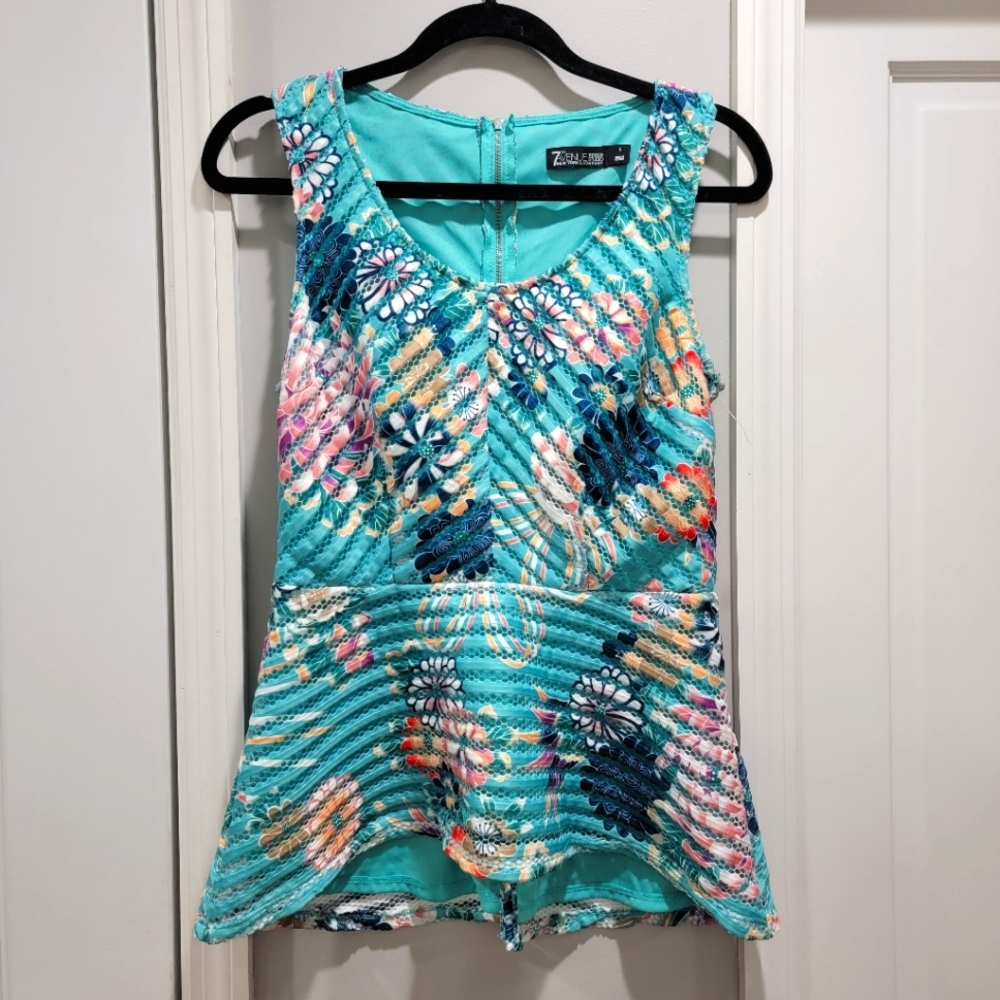 7th Ave High-Low Peplum Top with Functional Zippered Back